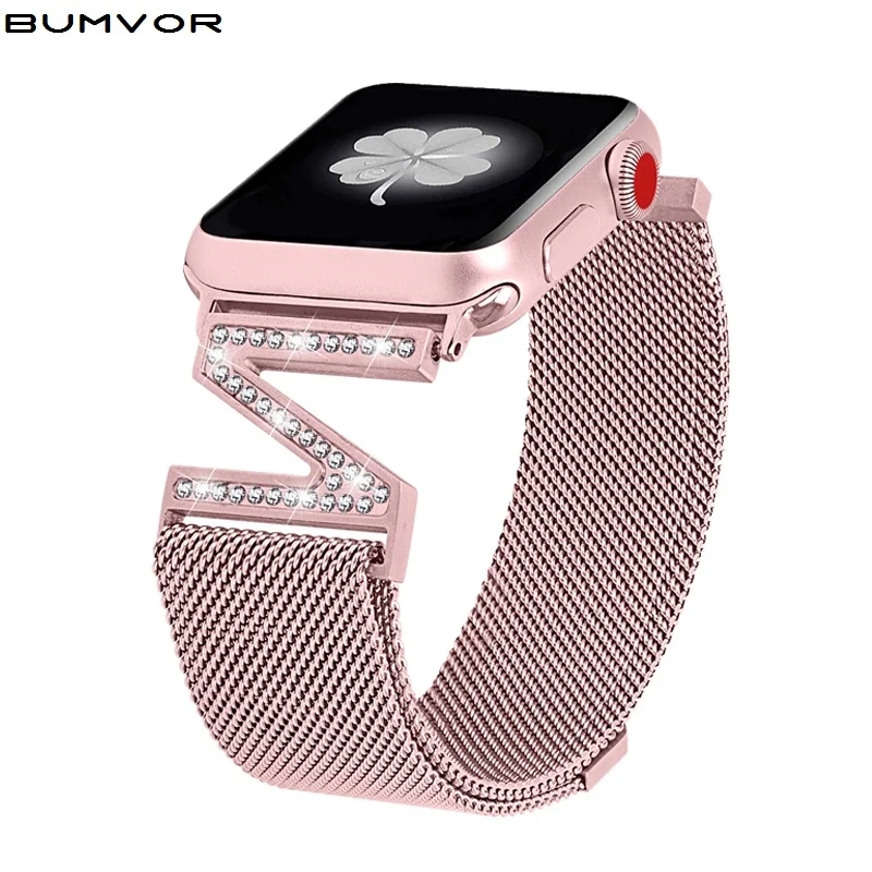 Миланский Браслет с бриллиантами ремешок для наручных часов Apple Watch 38 мм 42 40 44 iwatch