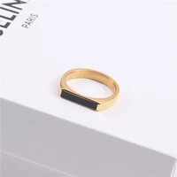korean fashion free shipping geometric rectangle never fade finger rings stainless steel black enamel trend womens accessories