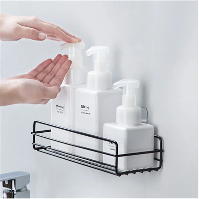 

Bathroom Kitchen Punch-free Corner Frame Shower Shelf Wrought Iron Storage Rack Holder with Suction Cup Bathroom Accessories