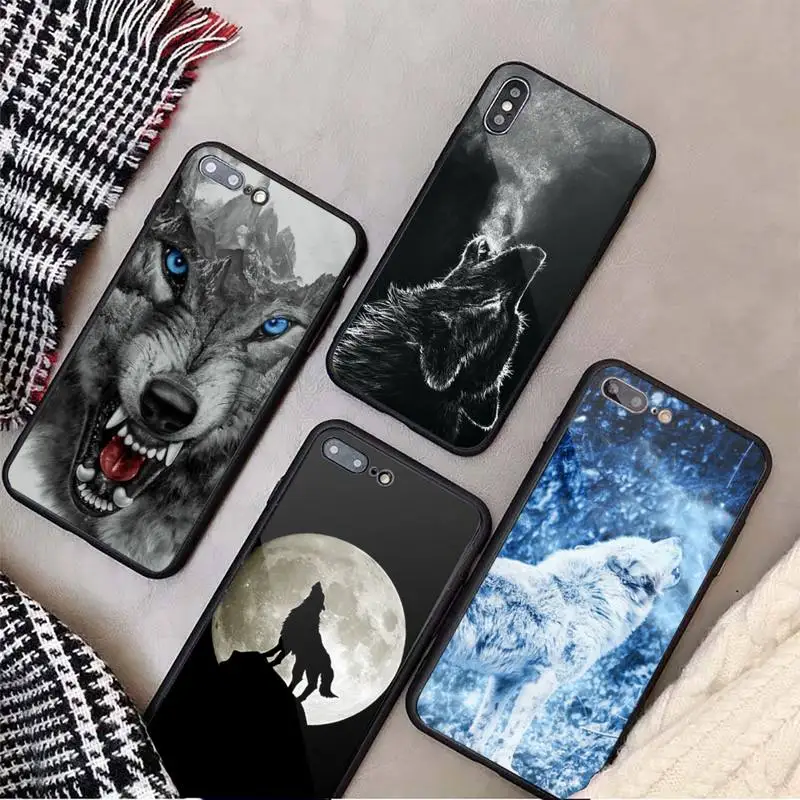 

wolf horror animal Phone Case Tempered glass For iphone 6 7 8 plus X XS XR 11 12 13 PRO MAX mini