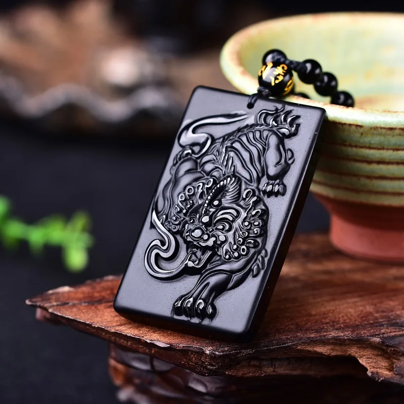 Падение корабля нефритовые украшения черный обсидиан ожерелье с единорогами