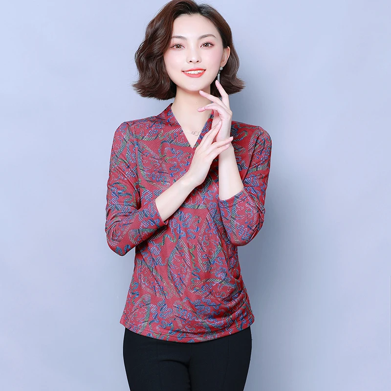 

С v-образным вырезом и рисунком «лимон блузки 2021 осенние модные рубашки в Корейском стиле рубашка с длинным рукавом Элегантные Женские прит...