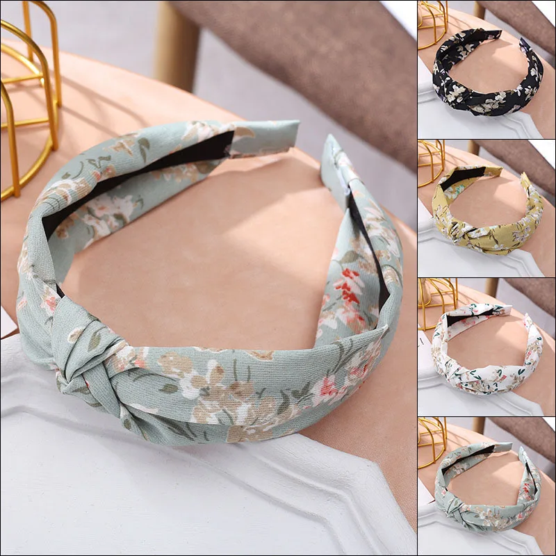

2021 Fashion Floral Print Fabric Cloth Hairbands Wide-brimmed Cross Knotted Hair Hoops For Women Hair Accessories Sweet Headwear
