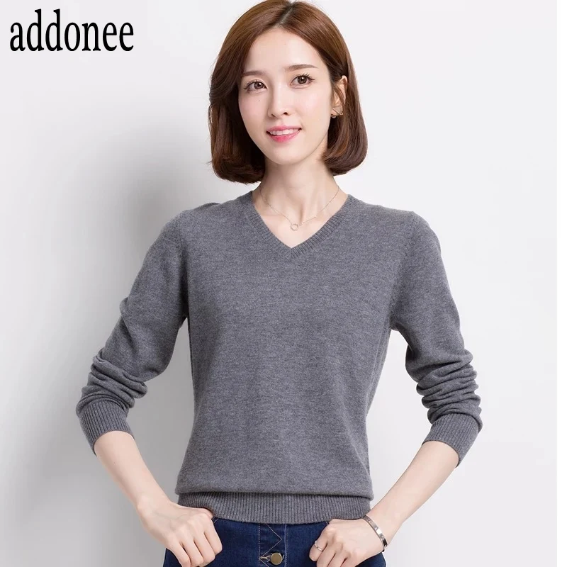 Loose Pure Colors European Style V-Neck Pullover Sweater Women Female Fashion Base Knitted Cashmere Wool High Quality | Женская одежда