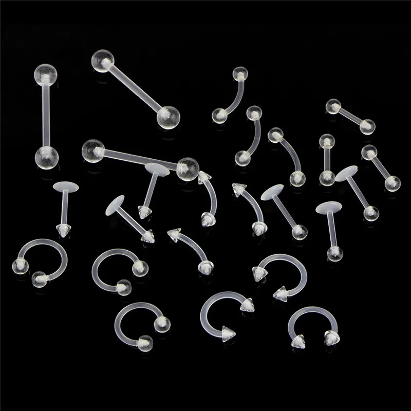 24Pc/set Transparent Acrylic Bar Cartilage Eyebrow Nipple Nose Tongue Ear Ring Body Piercing Jewelry | Украшения и аксессуары