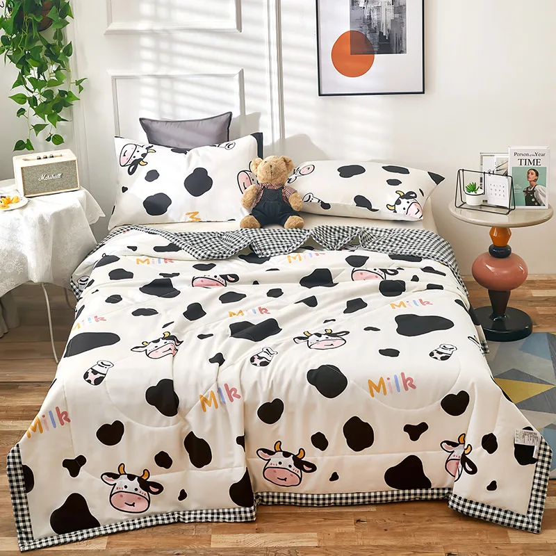 

Summer Quilt Air Conditioner Printed Pattern Student Dormitory Cool Comforter Bedding Set Queen\Size100% Cotton for Home Hotels
