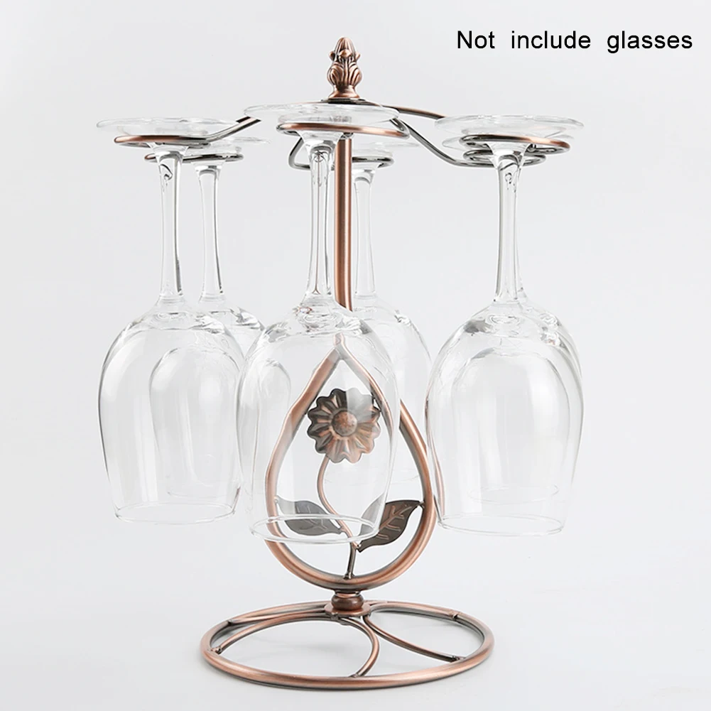 Storage Organizer Kitchen Stemware Rack Bar Hanging Wine Glass Holder Wrought Iron Gifts Bronze Display Stands Tabletop 6 Hooks |