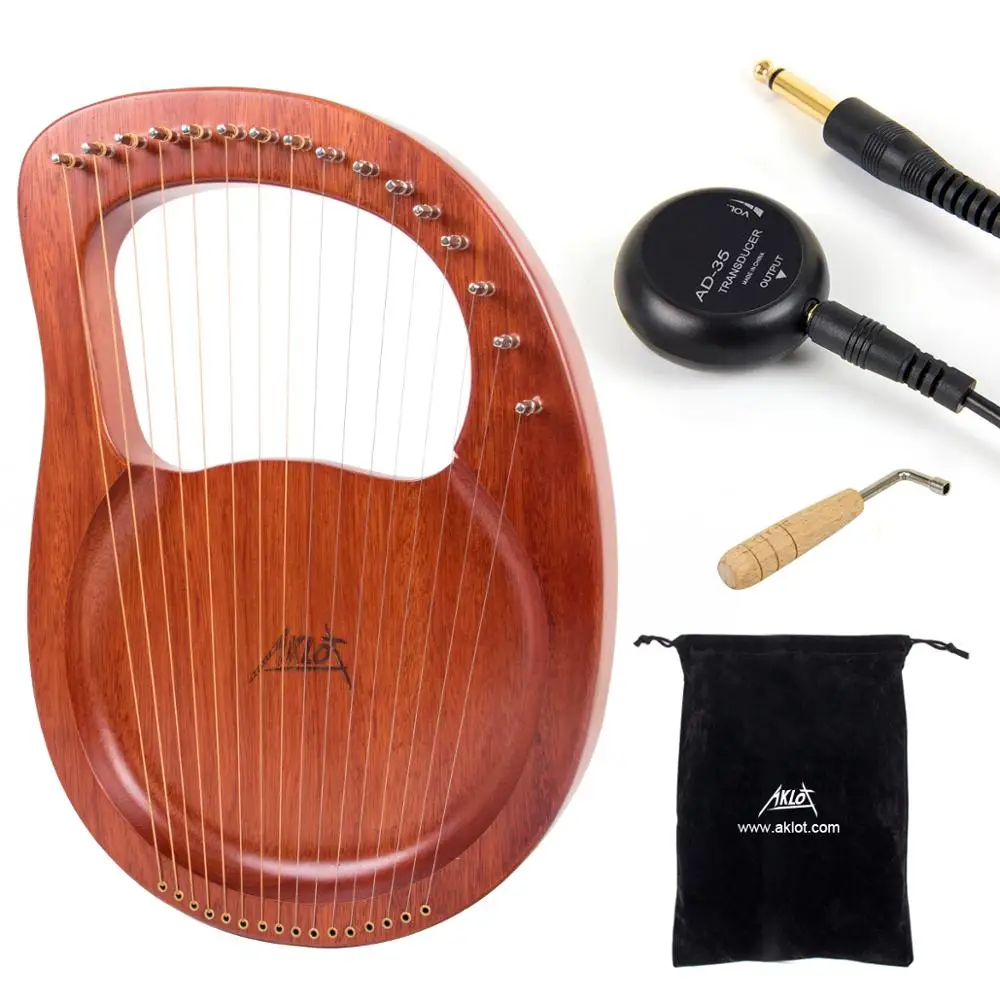 AKLOT Lyre Harp 16 струн из массива красного дерева с пикапом молоток для тюнинга сумка
