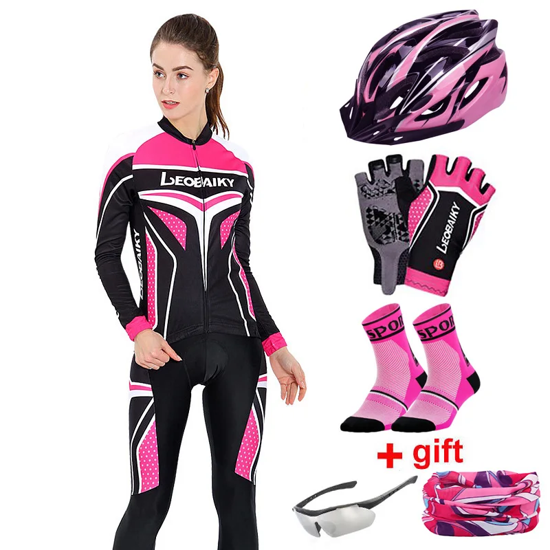 women full set pink Женская одежда для велоспорта, набор, светоотражающий, длинный рукав, для женщин, s, для велоспорта, Джерси, Mtb, для езды на велосипеде, костюм, велосипедная одежда, женская спортивная одежда - Цвет: women full set pink