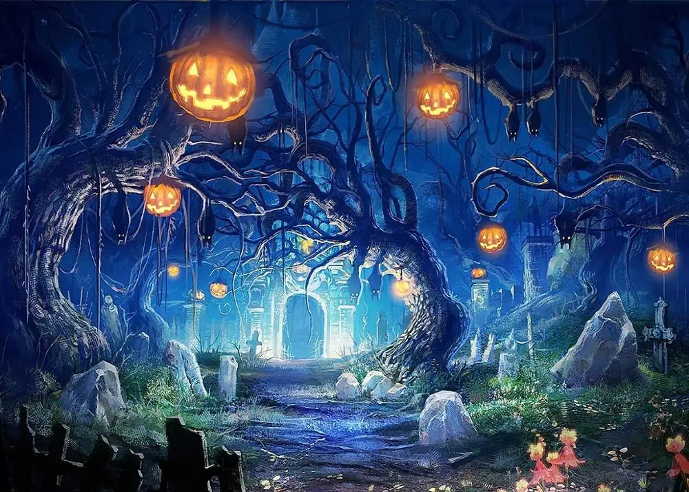 

Happy Halloween Backdrop for Photography Pumpkin Lantern Ghost Castle Bat Photo Backdrops Photo Booth Decor Background Props