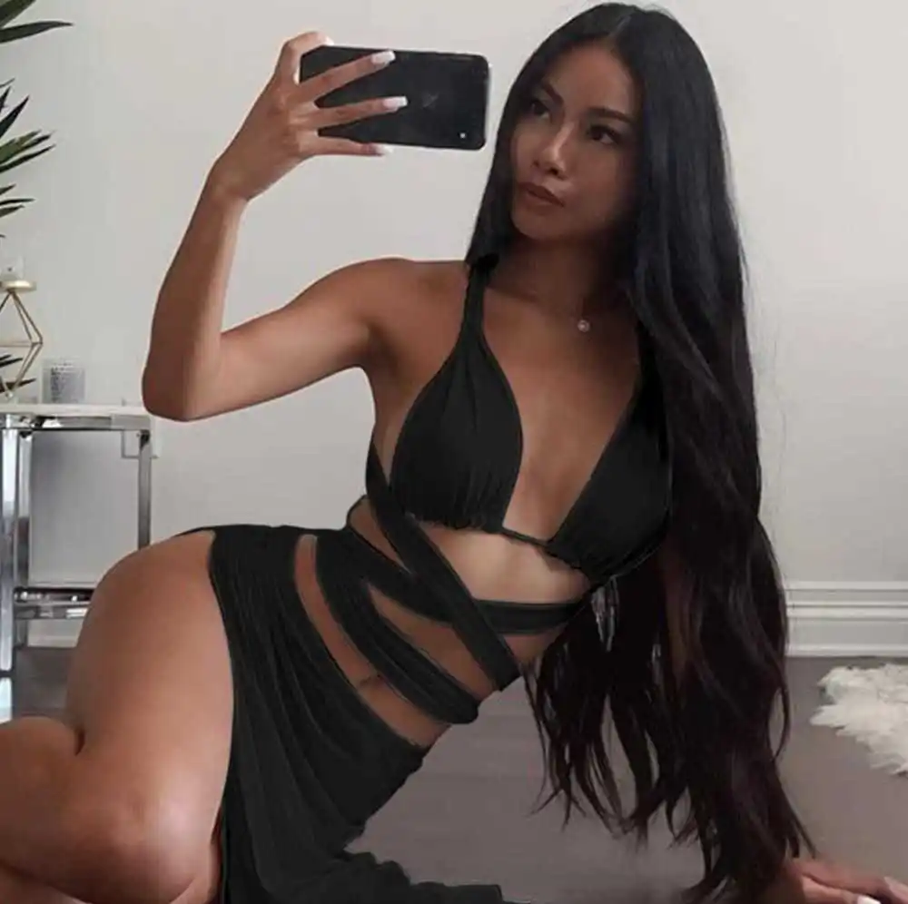 

Sexy bind more tees skirts two-piece suit female irregular i