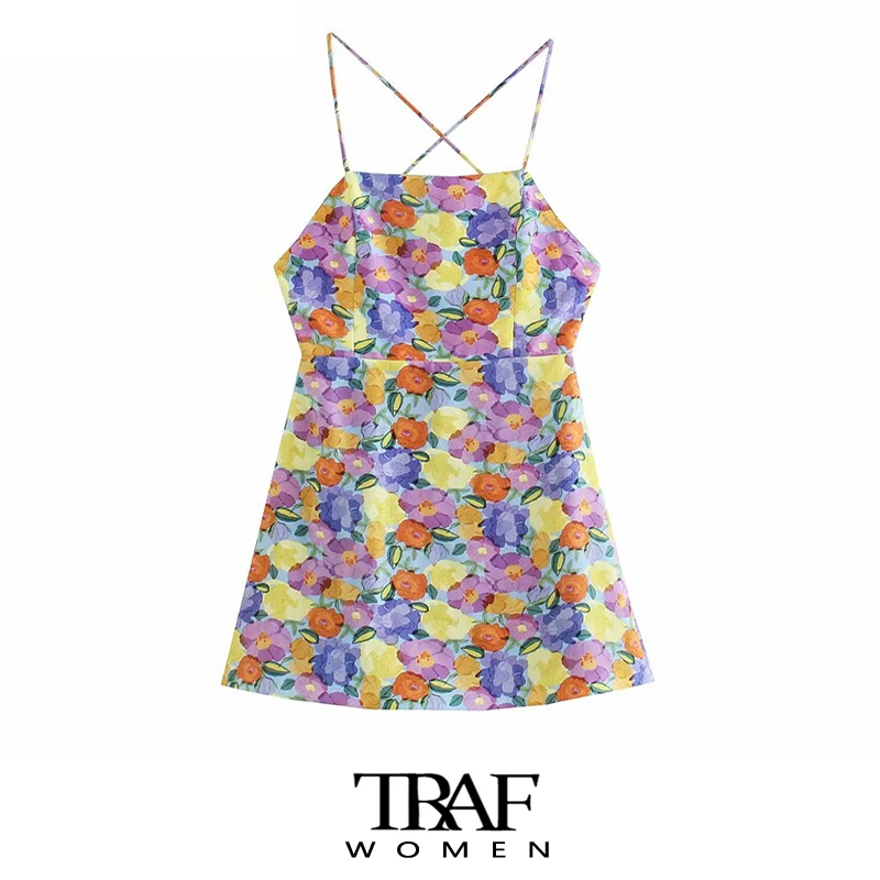 

Платье-мини с цветочным принтом, молнией и открытой спиной