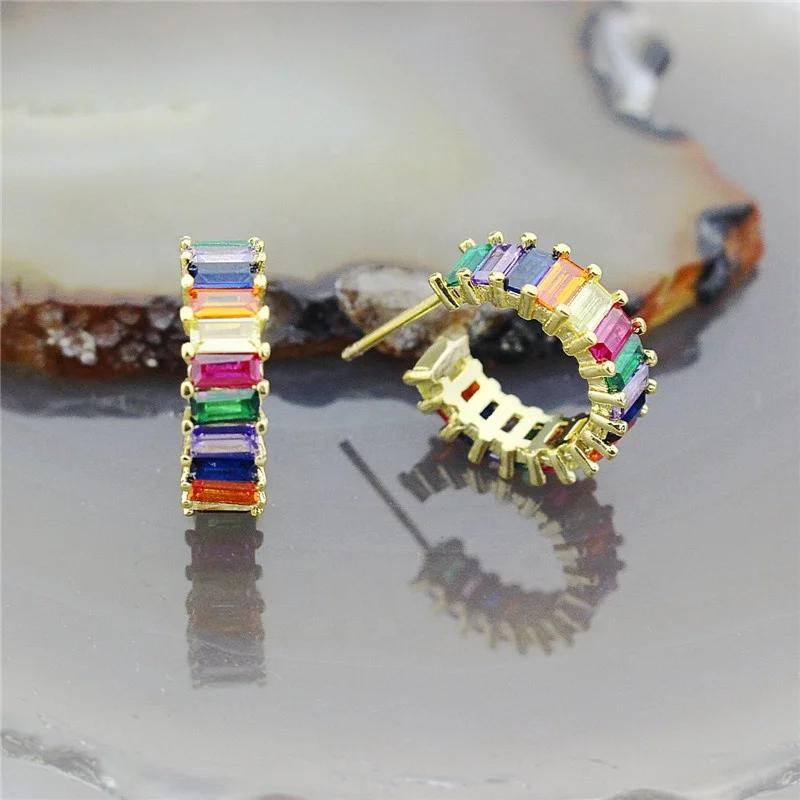 10-20mm 5pair/lot Fashion rainbow jewelry custom plated earrings women beautiful cubic zircon popular cz earring | Украшения и
