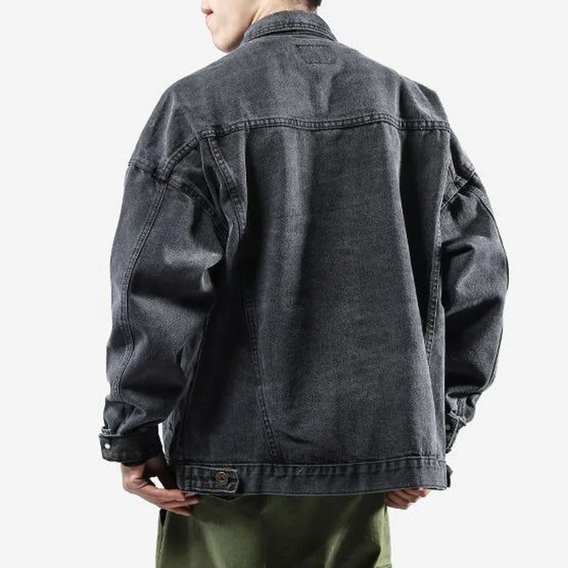 

Denim Jacket Men Coat Autumn and Winter Loose Men Jean Jacket Pockets Washed Jeans Jacket