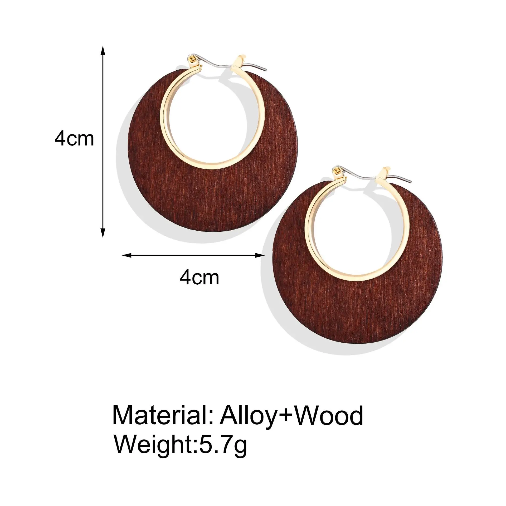 Europe and America new round wooden ear ring creative retro simplicity classic pure color log C earrings