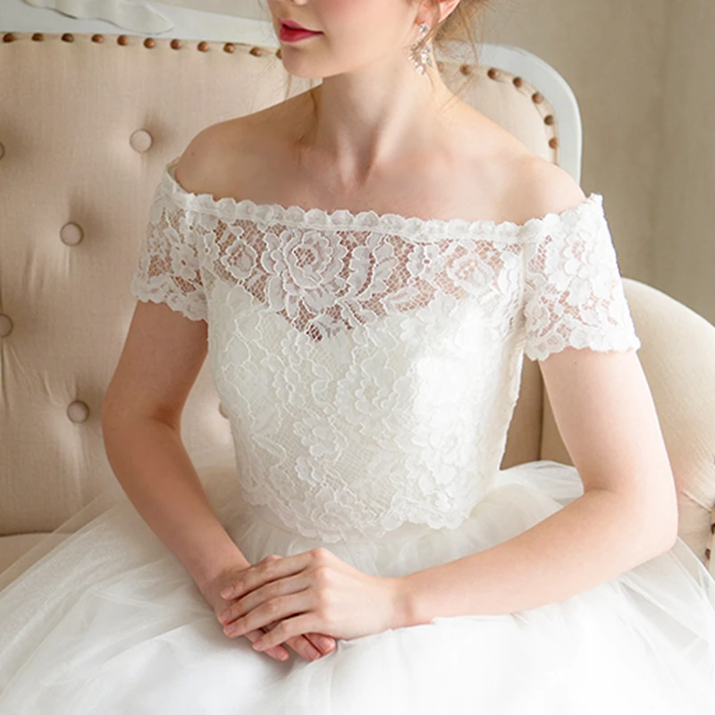 Женский кружевной свадебный болеро с открытыми плечами коротким рукавом и