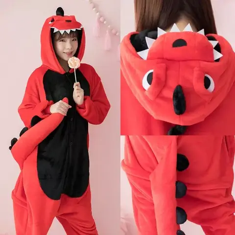 Пижама HKSNG в виде животного, красный динозавр, Ранняя, взрослая, мягкая фланелевая, семейный костюм для косплея, комбинезоны с капюшоном