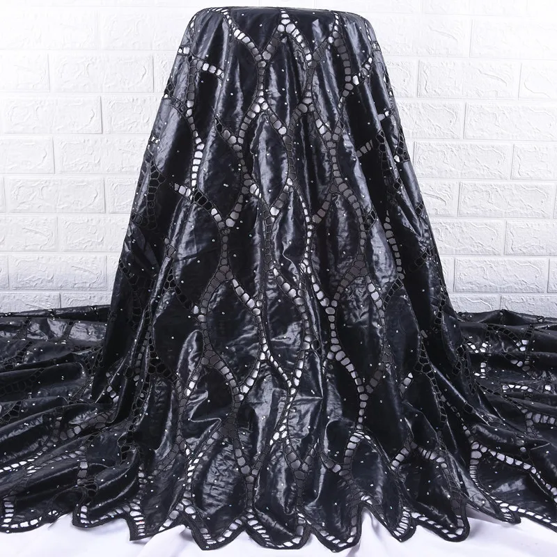 

New arrival Black African Bazin lace fabrics Fashion Embroidery Bazin riche with Stone 2020 Nigerian bazin lace for Dres
