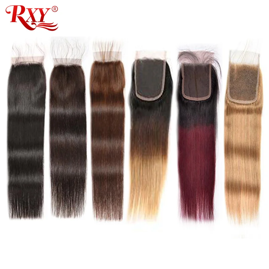 Прямые кружева закрытие RXY бразильские волосы Remy человеческие волосы закрытие# 1B/#2/#4/#27/99J закрытие предварительно выщипанные Омбре волосы закрытие