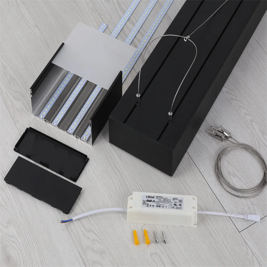 구매 무료 배송 AC85-265V 고품질 알루미늄 Led 선형 조명 일시 중단 케이블 1.2 M 1.5 M 블랙 하우징 3 년 보증