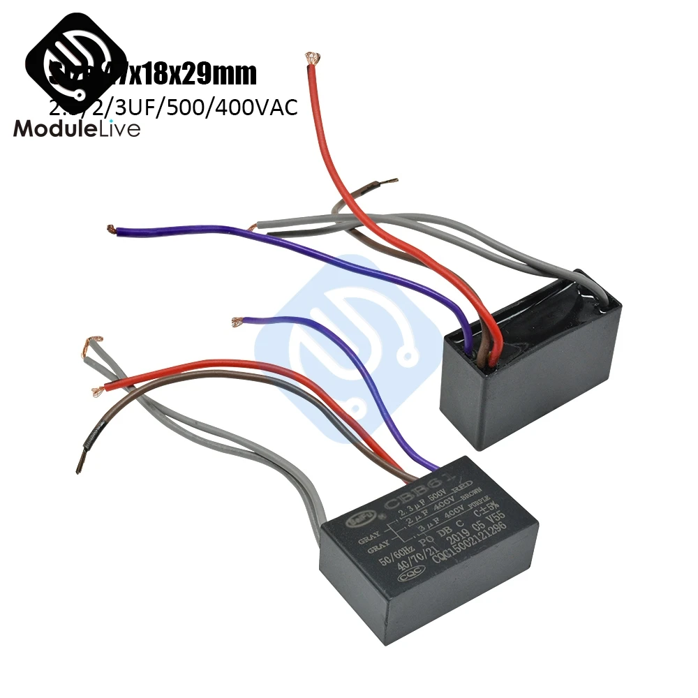 CBB61 пусковая емкость AC вентилятор конденсатор 5 проводов 2 3/2/3UF/500/400V терминал