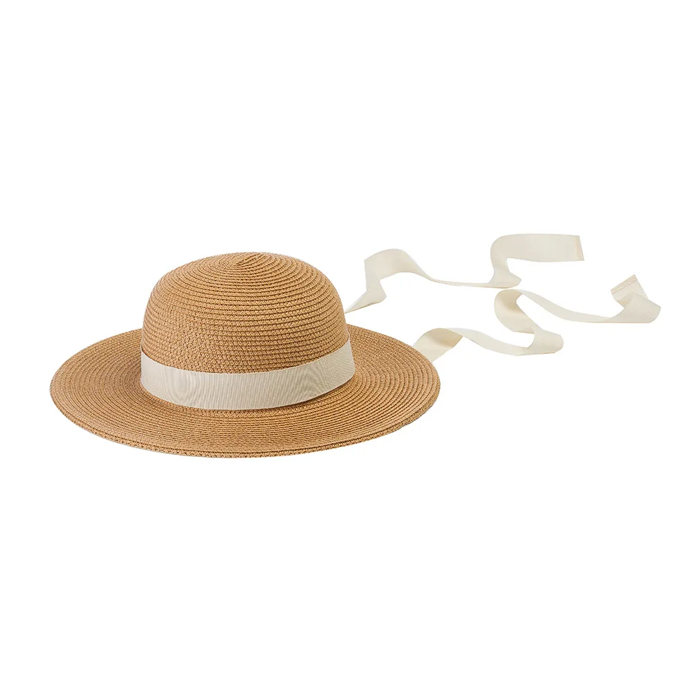 

2021 Korean spring and summer new dome wide brim children's sunshade straw hat outdoor travel holiday sunscreen straw hat strap
