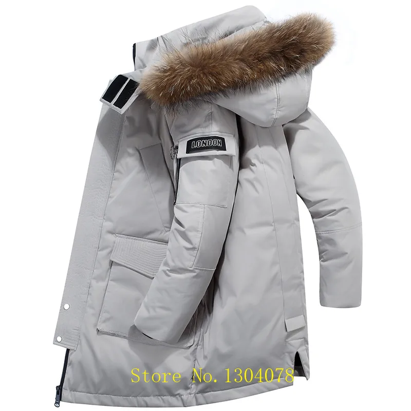 Брендовые мужские пуховики с меховым воротником, Толстая теплая ветрозащитная русская зимняя куртка, мужское белое пуховое пальто, Мужское пальто-30 градусов