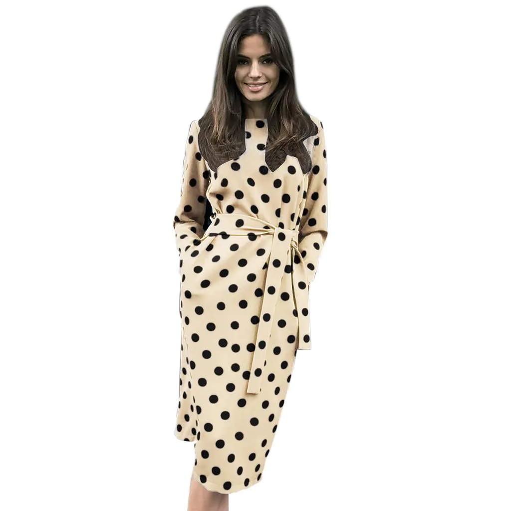 2019 осеннее платье женское элегантное Подпоясанный с длинным рукавом Женские