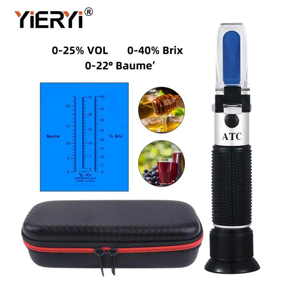 Портативный рефрактометр 3 в 1 ручной для винограда и спирта (шкала Brix Боме W25V/V)