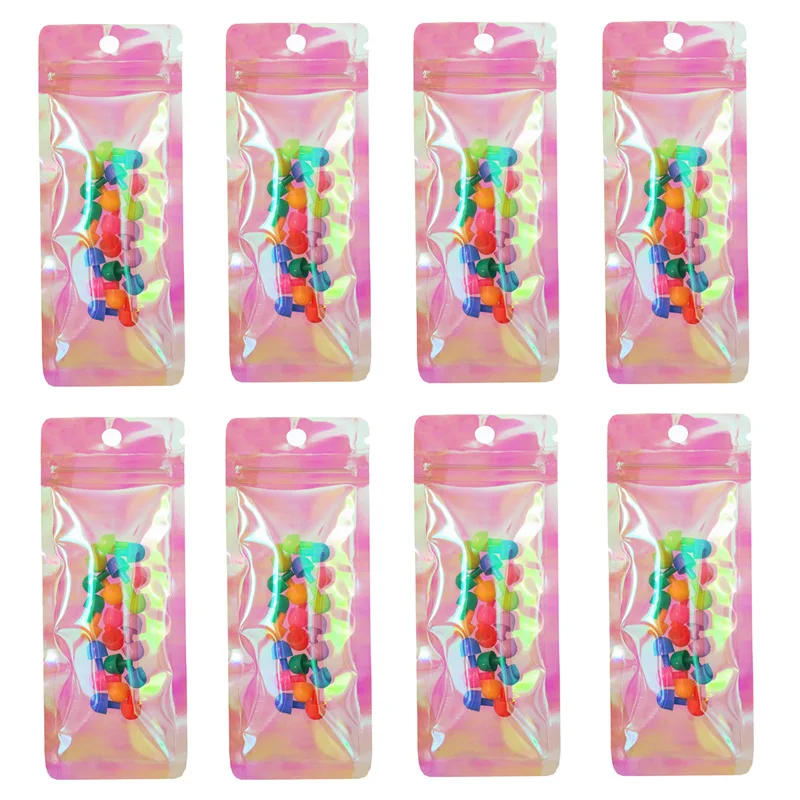 200 шт. прозрачные розовые голографические пакеты маленькие пластиковые с