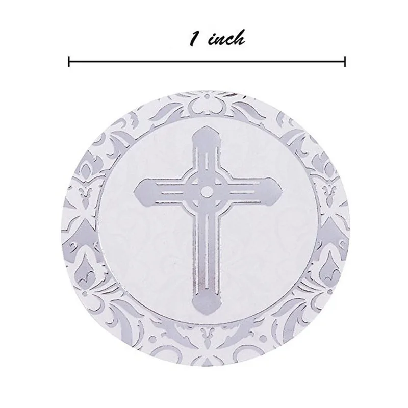 500-Count Gold and Silve Foil Cross Stickers-Religious Stickers-Round Labels 1inch Christening Envelope Seals stationery sticker