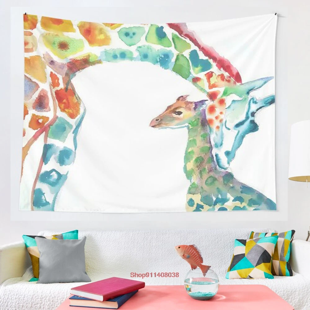 

Giraffe Mommy and Baby tapestry Mosaic Style Hippie Boho Wall Tapestries Mandala Fabric Mat Living Room Decor
