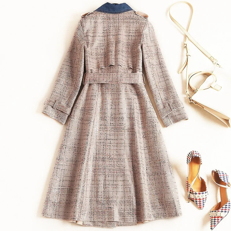 Пальто для женщин 2019 модный бренд Винтаж Свободный Длинный Тренч Женский