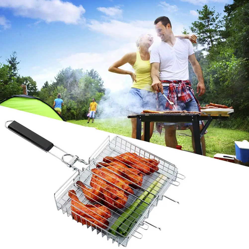 

BBQ Grill Barbecue Accessories Tools For Home Park Iron Grilling Basket Portable Stainless Steel BBQ Grill Folding BBQ Grill