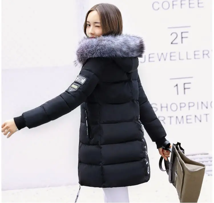 Women Winter Hooded Mid-long Jacket New Fashion Fur collar Thickening Warm Cotton Coat Casual Slim Female Parkas NZYD261A