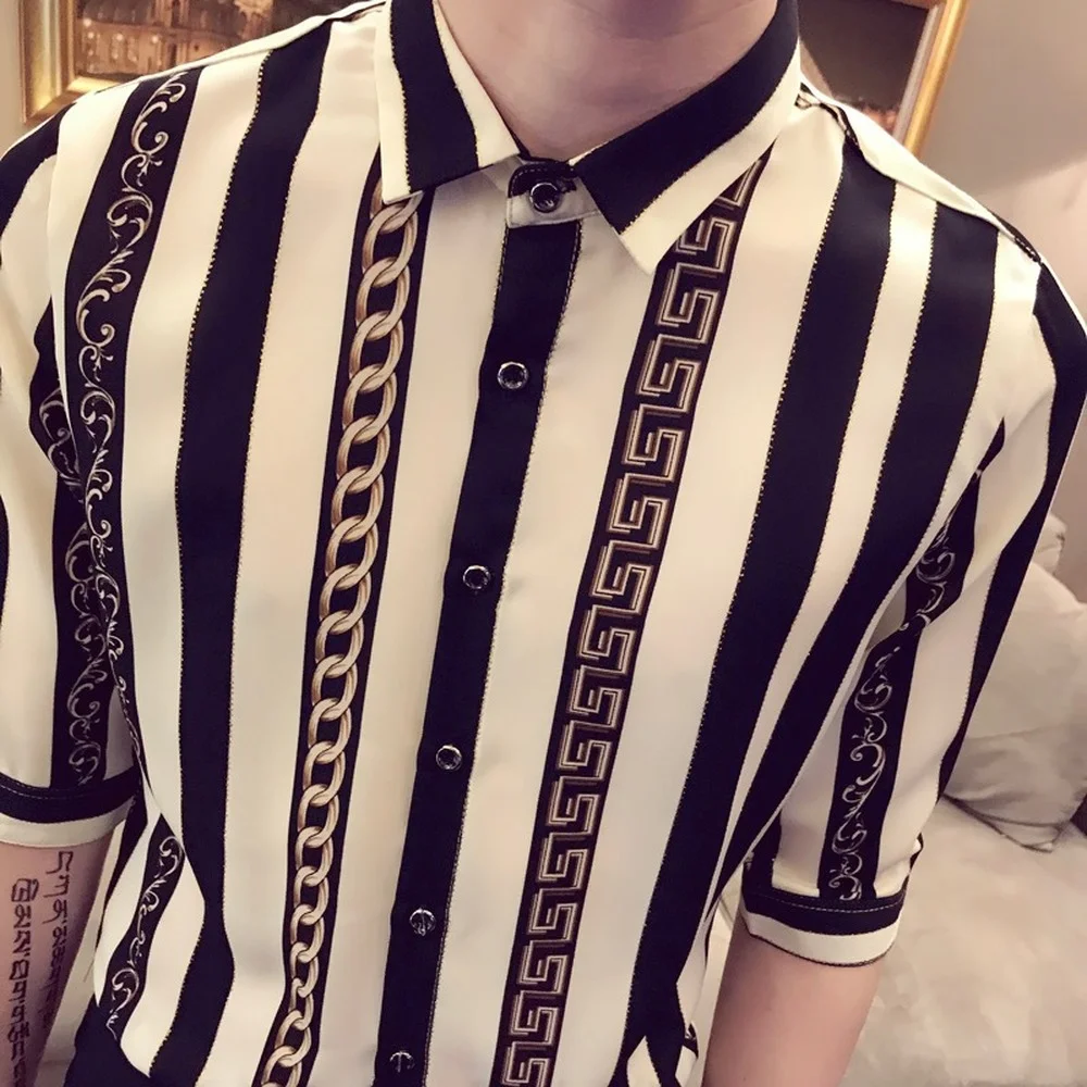 

Men Shirts Striped Fashion Business Casual Shirt Half Sleeve Slim Social Streetwear Tops 2021 Summer New Camisas Para Hombre