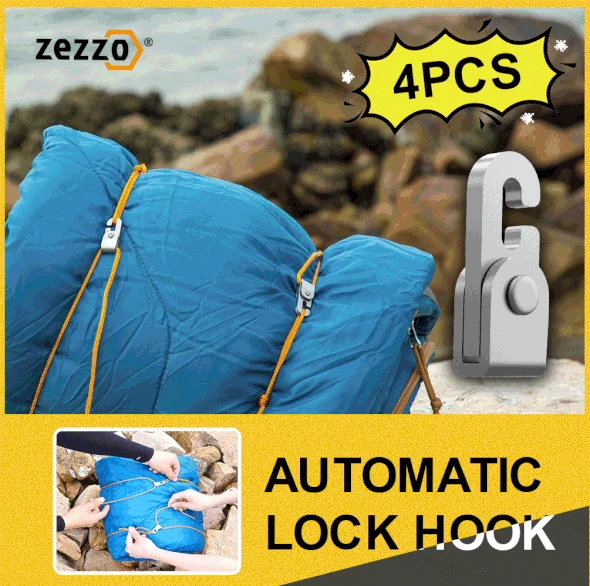 

4pcs/pack Zezzo® Automatic Lock Hook With 6M Rope Free From Hitting Knot For Binding Hanging Fixing Tools Dropshipping