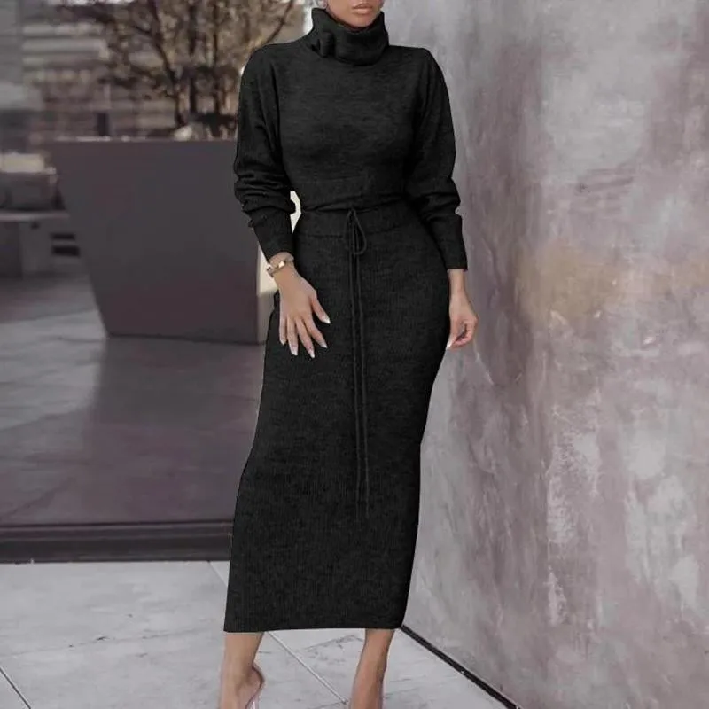 

WJFZQM Knitted Two Piece Set Women Pullovers Turtleneck Knitted Suit Long Skirts Bodycon Outfits for Woman Office Skirt Set