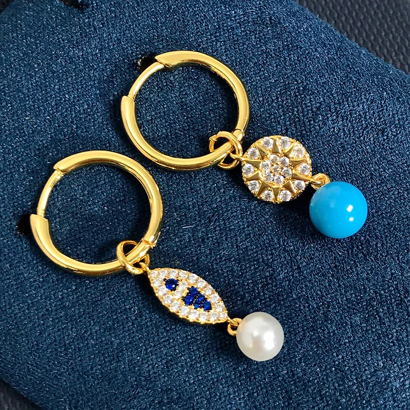 

Turquoise fish Earrings 925 Sterling Silver micro inlaid zircon fashion ladies exquisite Party style exquisite jewelry