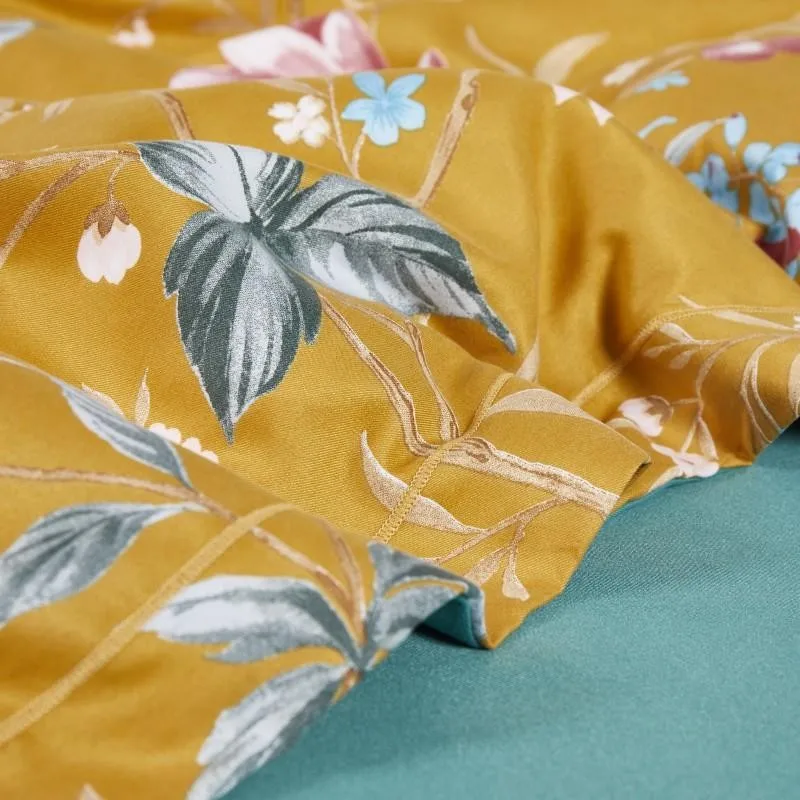 

4Pcs Egyptian Cotton Soft Duvet Cover Set Tree Leaves Birds Floral Bright Bedding Set 1 Duvet cover 1 Bed sheet 2 Pillowcases