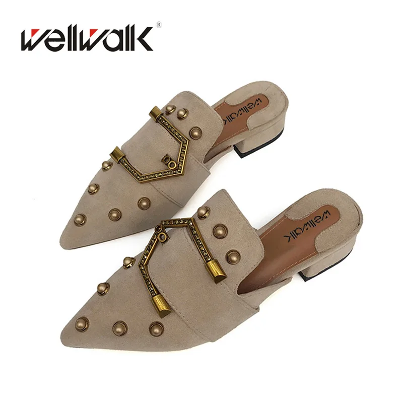 Wellwalk/Брендовая обувь; женские шлепанцы; коллекция года; обувь с острым носком; женские шлепанцы с пряжкой; домашние тапочки; женская обувь высокого качества