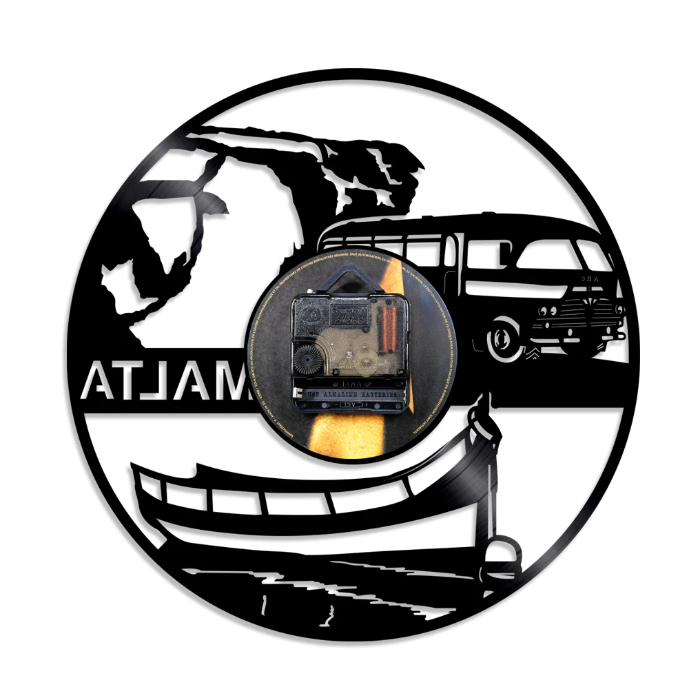 Настенные часы с виниловой пластиной винтажные в стиле Республики Мальта для