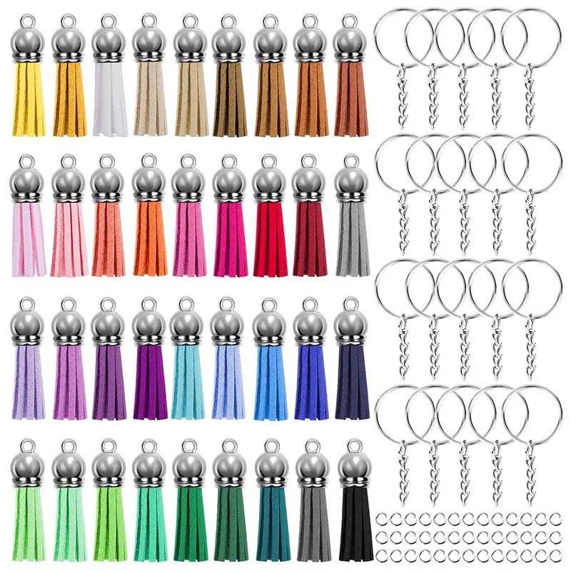 

Брелок с кисточками, кольцо для ключей с цепочкой и прыжковыми кольцами, подвески с кисточками оптом для изготовления брелоков, ювелирных и...