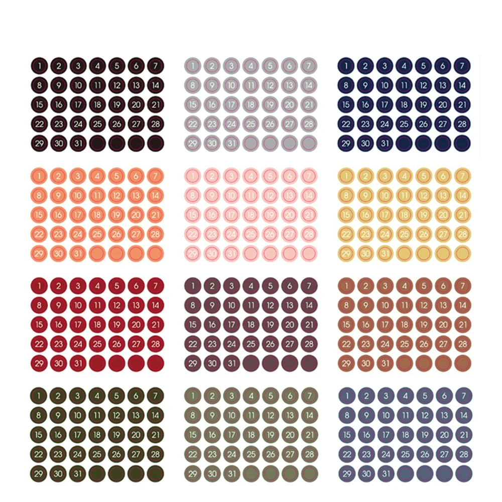 12 листов красочный круглый номер Стикеры 365 дней s для 2021 в течение всего года: