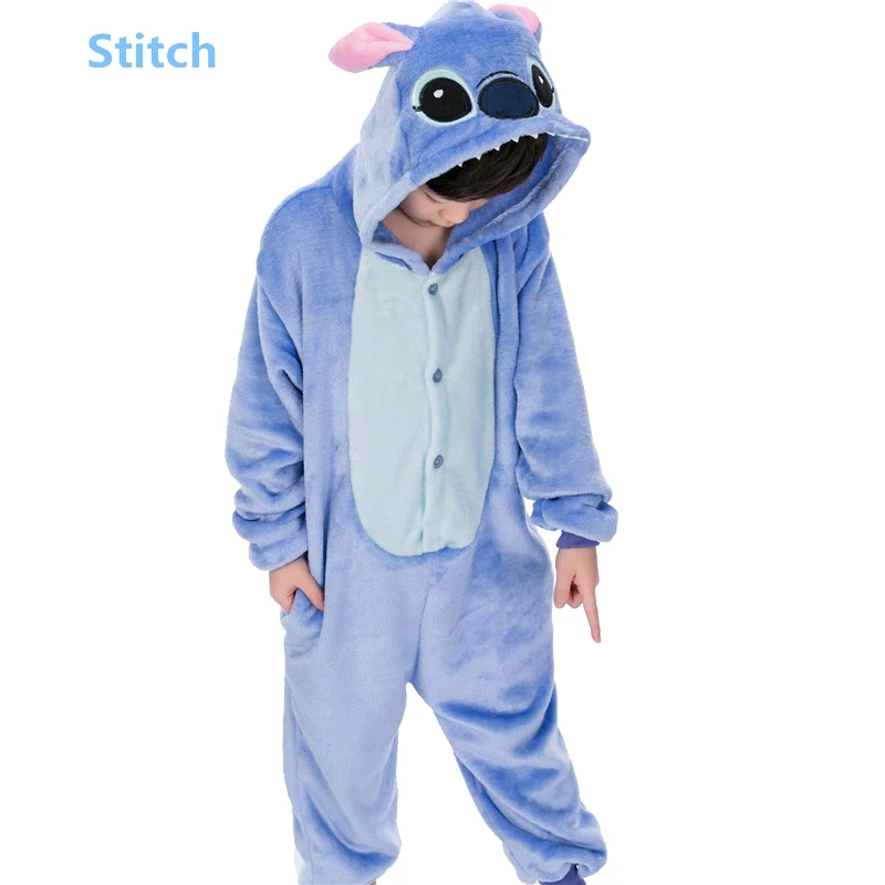 Blue stitch Зимние Детские пижамы для девочек и мальчиков; Детский комбинезон; детский пижамный комплект; одежда для сна с рисунками животных; одежда для сна с вышивкой панды, единорога, кигуруми; Косплей - Цвет: Blue stitch