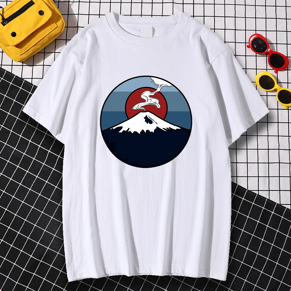 

2021 New Fashion Mount Fuji Printed Male Tshirts Hip Hop Sweat Summer Casual Tops Loose Oversized Men Graphic