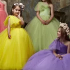 Новые блестящие поясом платье на одно плечо для девочек в цветочек, детские платья, платье принцессы для дня рождения, вечерние платья