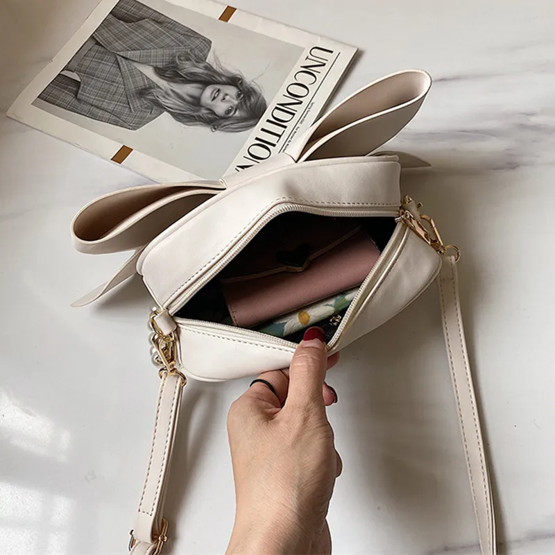 

DikizFly Bow Evening Bag Women Pearl Totes Handbag Fashion Small Crossbody Bags For Girls Summer Purse Good Leather Shoulder Bag