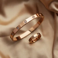 luxury lover bracelets rings set beautiful woman stainless steel bangles bracelet ring couple jewelry pulseiras wedding gift