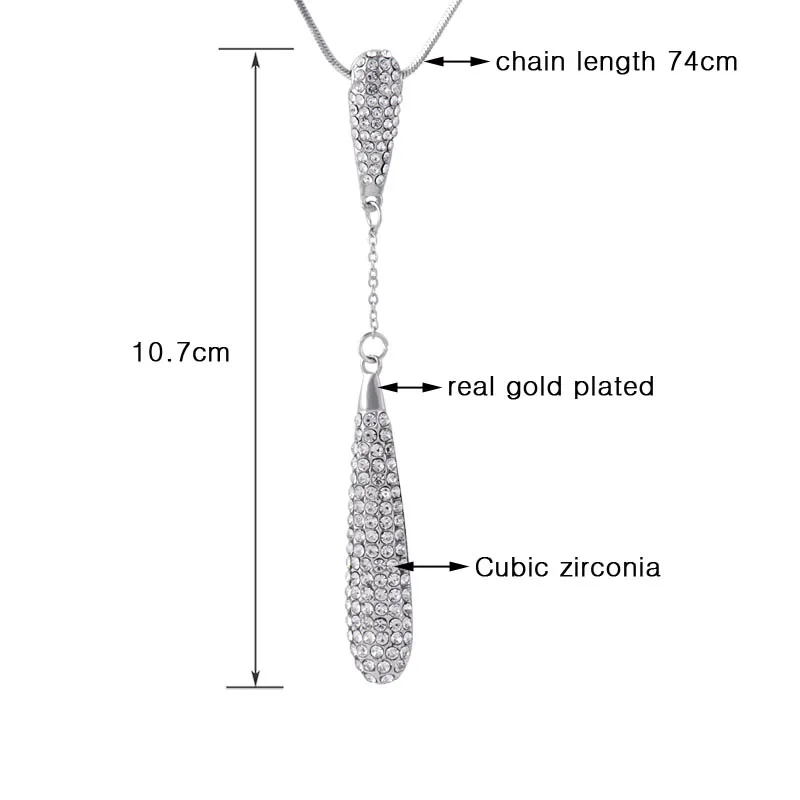 

LEEKER Charm Crystal Long Drop Pendant Long Necklace Snake Chain Women Statement Jewelry 039 LK2